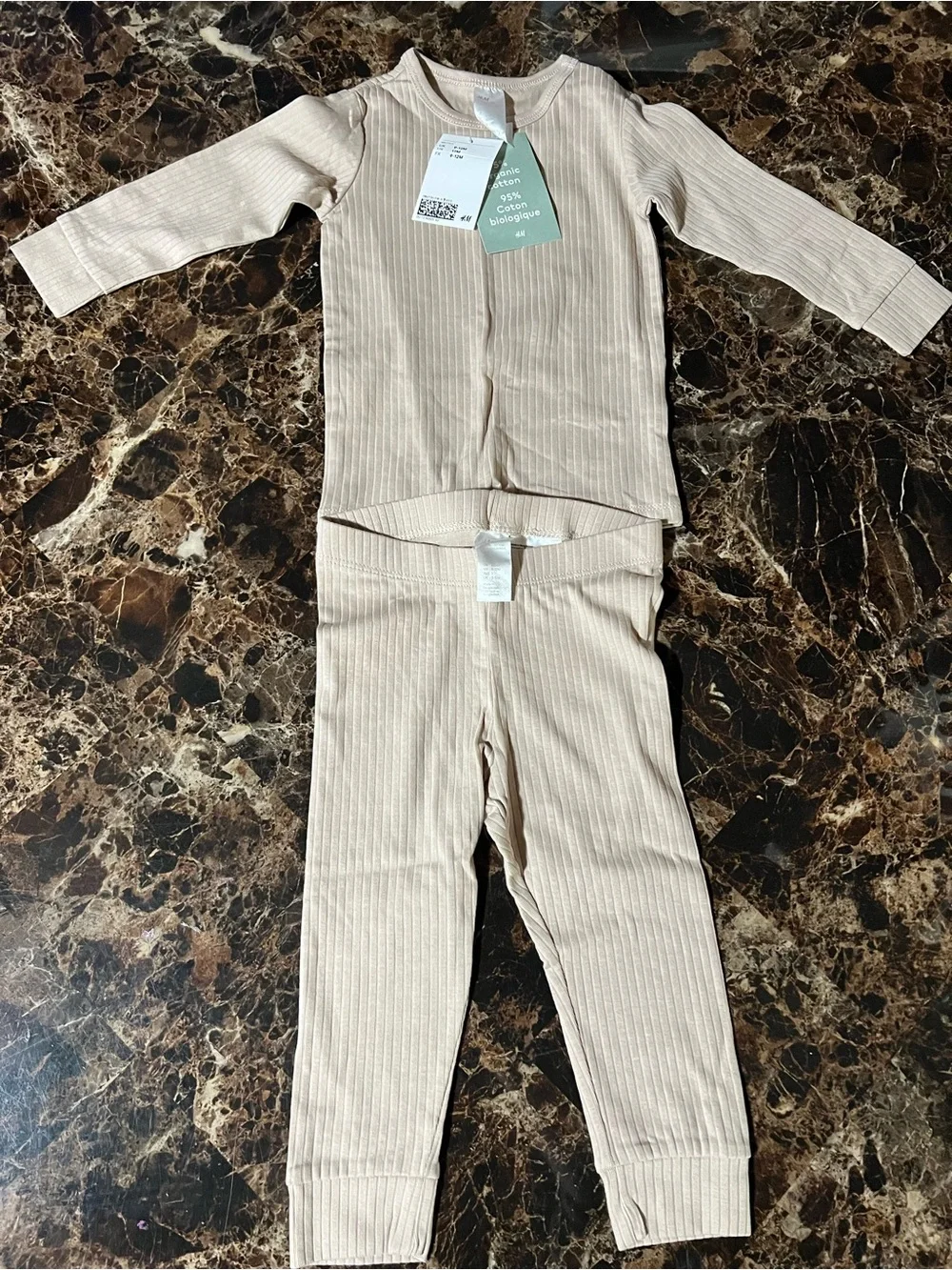 H&M Beige Ribbed Kids Pajama Set